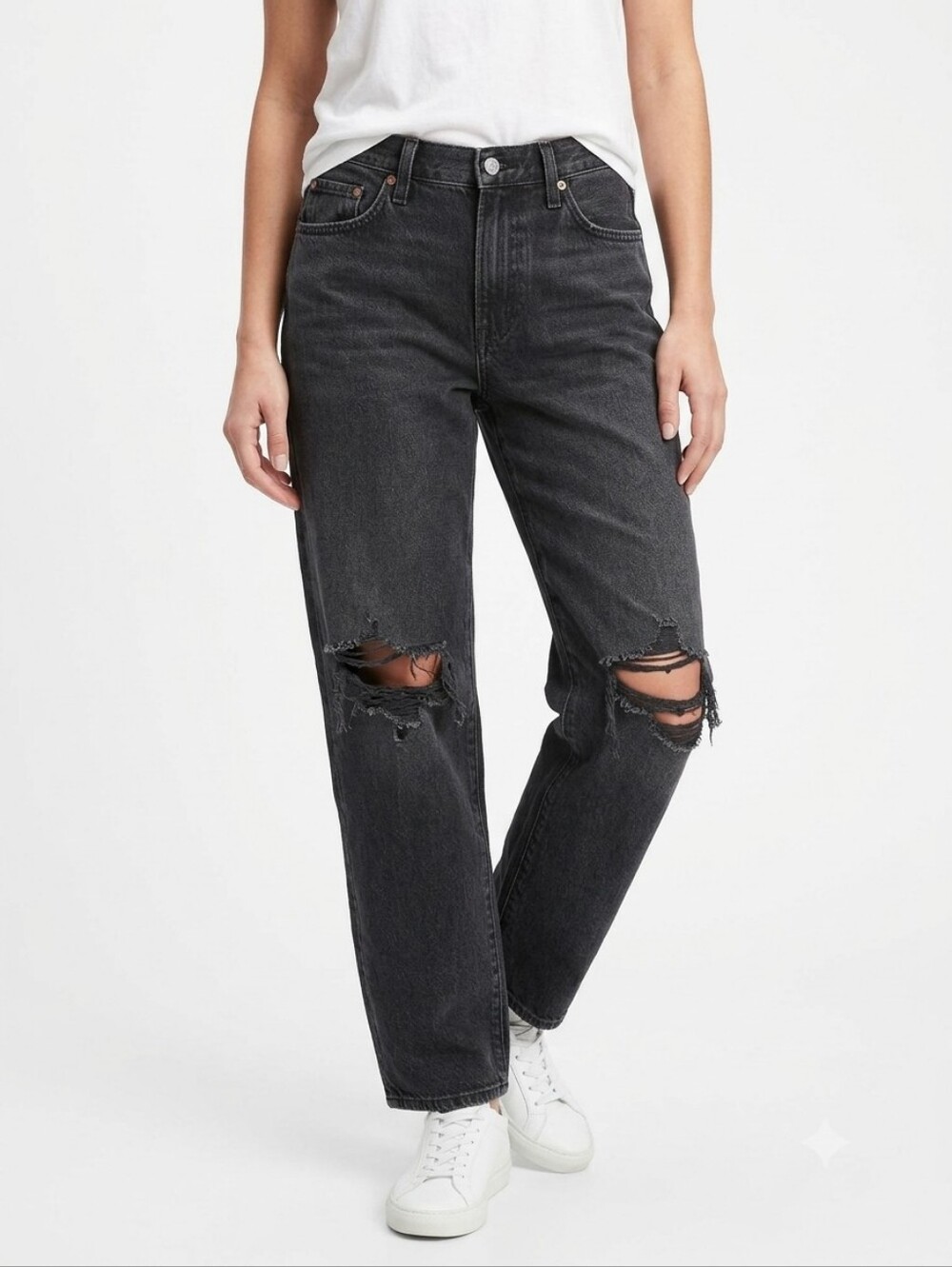 Levi's Baggy Dad Jeans Washed Black Distressed Straight Leg W26